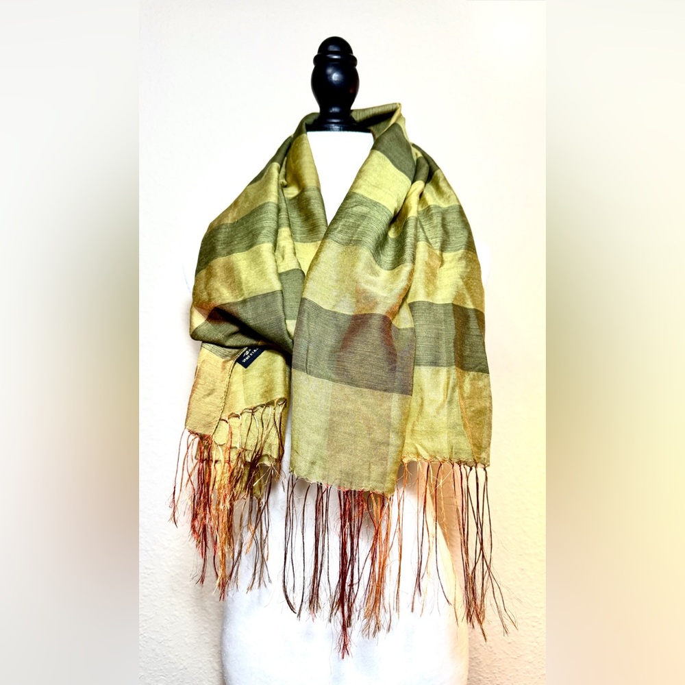 Chic Olive and Gold Striped Scarf